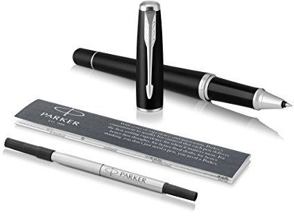 Parker Urban Tintenroller | Muted Black mit Chromzierteilen | feine Spitze | Schwarze Tinte | Blister-Verpackung