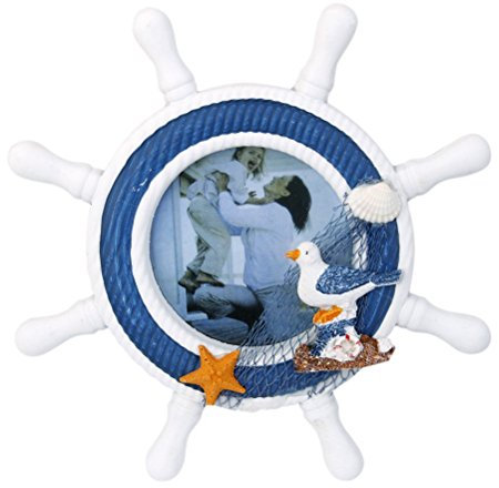 VORCOOL Bilderrahmen Holz Steuerrad mit Fischernetz Seestern Seevogel Maritime Deko Rund