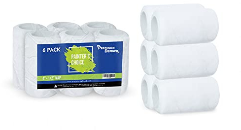 Precision Defined Paint Roller Covers 4-Inch, Paint Roller Refills 6-Pack, Replacement Covers for Roller Brushes Set, Exterior Paint Roller Cover Set for Painting Walls, Smooth Rolling (1/2-Inch Nap)
