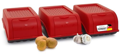 Novaliv Kartoffel Aufbewahrungsbox | 3x klein 3,5L | ROT | Zwiebelbox | Gemüsebox stapelbar Kartoffelbox Zwiebel Aufbewahrung Kartoffelkorb Obstbehälter Kartoffelkiste Frischhaltedose Möhren