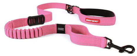 EzyDog - Correa elástica para Perros Grandes y medianos - Correa elástica con Amortiguador elástico - Correa Zero Shock para Perros - Correa Estable y Reflectante (128 cm, Rosa)