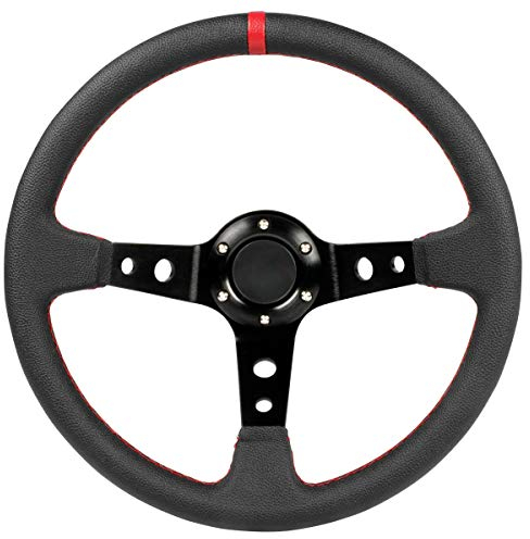 DL-Racing Sportlenkrad 350mm Glatte Oberfläche geschüsselt - Nahtfarbe: Rot