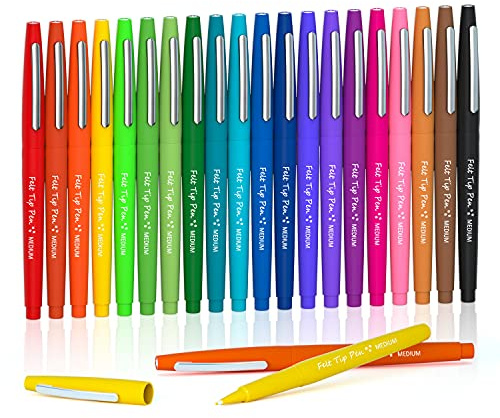 Lelix 20 Colors Felt Tip Pens, Medium Point Assorted Colors Markers Pens For Journaling, Writing, Note Taking, Planner Coloring, Perfect for Art Office and School Supplies