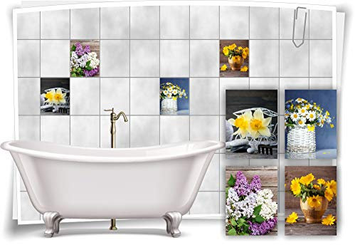 Medianlux Fliesen-Aufkleber SPA Wellness Gänseblümchen Flieder Löwenzahn Holz Bad WC Deko, 15x20cm fp5p675h-140609