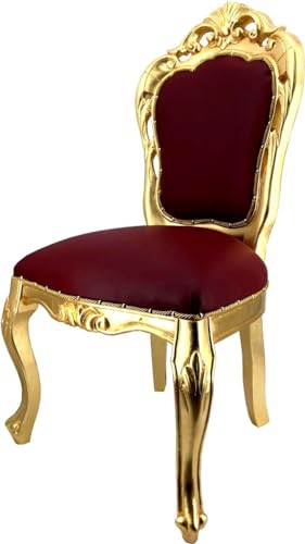 Casa Padrino Lyxig Barock Matsalsstol Möbler, Bordeaux Rött Läderutseende/Guld - Designer Barockstol - Lyxig Kvalitet