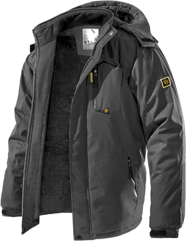 CARWORNIC Chaqueta de Esquí de Montaña Resistente al Viento para Hombre, Abrigo Cálido de Invierno para Nieve con Capucha, Cortavientos para Senderismo y Snowboard, gris oscuro, L