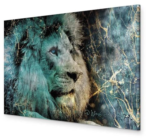 murando HandArt Bilder auf Leinwand Tiere 1 tlg Leinwandbild Wandbilder Wohnzimmer Wanddekoration Moderne Kunst - Löwe Gesicht Abstrakt türkis g-C-0402-b-a