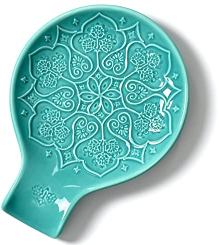 Ceramic Spoon Rest for Kitchen Counter and Stove Top - Farmhouse Style Ceramic Spoon Holder for Cooking & Counter Protection（Green）