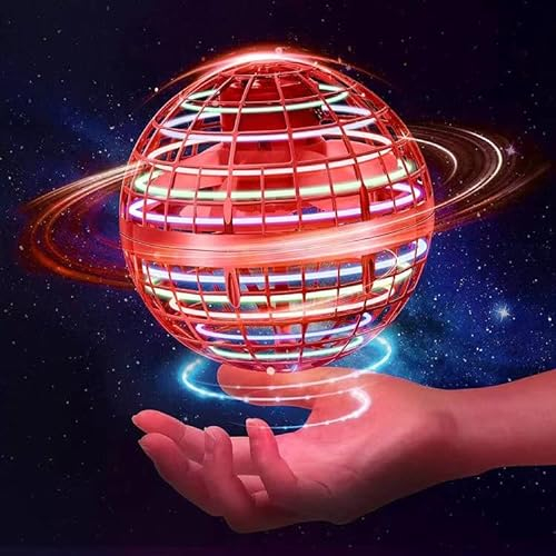 Hover Fliegender Ball,Magic Spinner Ball RGB Licht Flying Ball, Hover Ball Mini Drohne Für Kinder Fliegendes Spielzeug, Flying Orb Schwebender Ball Geschenke Für Jungen Mädchen Indoor Outdoor (Rot)