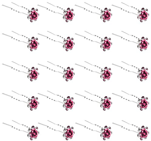 ZOUIQSS 20 Pack (Pink) Kristall-Haarnadeln Rose Blume Strass Haarspangen für Braut Hochzeit Frauen Haarschmuck Zubehör,mit durchsichtigem Behälter