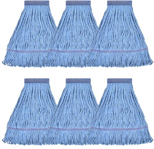 Matthew Lot de 6 têtes de Balai à Franges Robustes de Rechange pour Nettoyage général et du Sol, en Coton Industriel mouillé Bleu