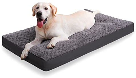 Dog Crate Bed Waterproof Dog Beds for Medium Dogs Rose Velvet Soft Fluffy Washable Dog Bed with Removable Cover & Anti-Slip Bottom, 35 x 22 Inch, Gray