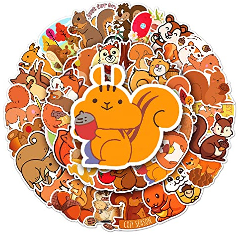 50Pcs Squirrel Stickers Laptop Car Scrapbook Phone Skateboard Suitcase Luggage Bike Animal Stickers Vinyl Waterproof Aesthetic Personalised Stickers for Teens Boys Girls Adults Kids Children