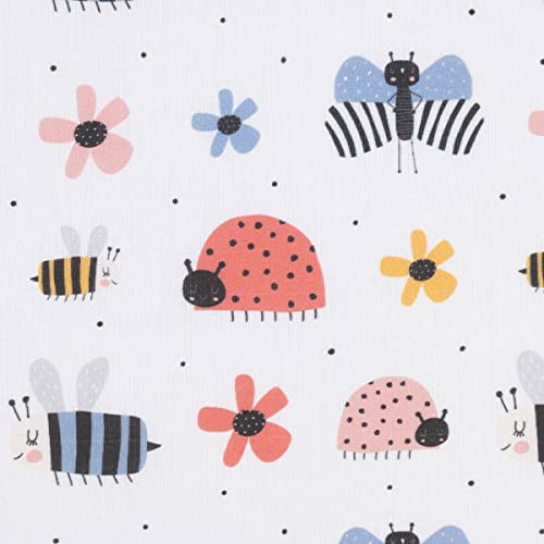 SCHÖNER LEBEN. Baumwollstoff Digitaldruck Patchworkstoff Schmetterlinge Bienen Marienkäfer Blumen weiß bunt 1,40m Breite