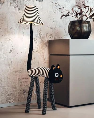 Licht-Erlebnisse Stehlampe Schwarz Weiß Katze 126 cm klein Kinder Erwachsene inkl. LED Stehleuchte Wohnzimmer Kinderzimmer