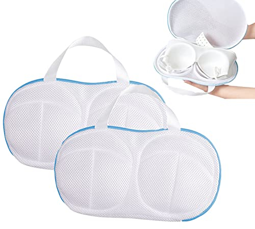 2 Stück BH Wäschesack Set für Waschmaschine, Wäschenetz BHS mit Reißverschluss, Wäschebeutel aus Netzstoff Set, Wiederverwendbare Wäschesack für Unterwäsche, kleine Kleidung usw. (Blau)