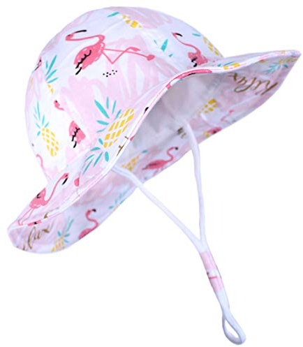 Durio Cotton Sun Hat for Baby Girls UPF 50+ 0-3 Months A Pink Flamingo