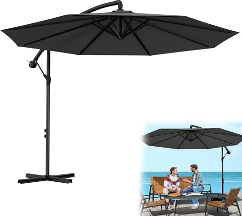YRHome Sonnenschirm Ampelschirm Ø 350 cm mit Kurbel Gartenschirm Sonnenschutz UV50+ Neigbar Kurbelschirm Marktschirm Wasserdicht Wasserabweisende Bespannung Anthrazit ohne LED