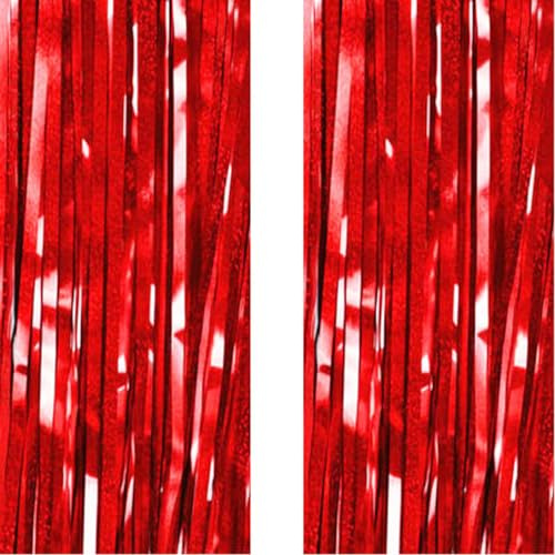 Rot Backdrop Streamers AILEXI 2 Pack 1M*2.5M Metallic Tinsel Folie Fringe Vorhänge für Photobooth Party Dekor