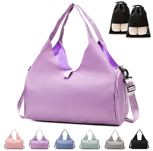 Gym Bag Womens, Yoga Mat Bag Sport Travel Bag with 2pcs Shoes Compartment, Waterproof Sports Gym Bag for Sport Travel Hiking (Purple)