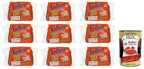 Italian Gourmet Náttúra Italian Gourmet Pane di Segale Integrale Bio 9 x | Con semi di lino e soia, mit Weizenanteil, vegane Scheiben für Frühstück, Gesamtnettogewicht 2,25 kg + Kostenlos Polpa 400g