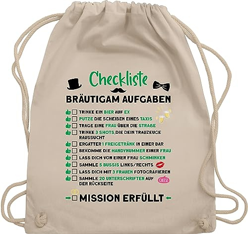 Shirtracer Turnbeutel Rucksack - Junggesellenabschied Männer - Checkliste Bräutigam Aufgaben JGA - Unisize - Naturweiß - checklist polter rucksäcke jungesellenabschied mann turnsackerl tasche outfit