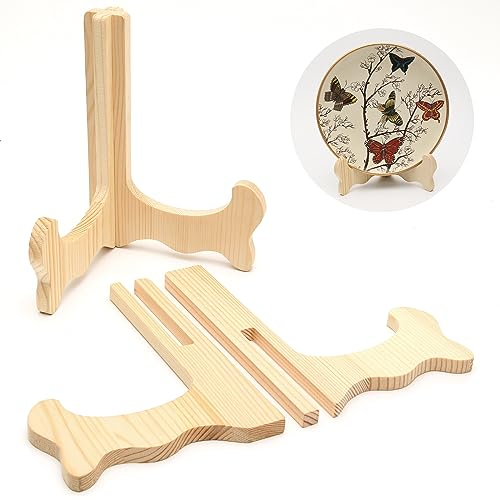 Juibao 2 Stück 6,3 Zoll Hölzerner Tellerständer Plattenständer, Faltbar Holz Aufsteller Tellerhalter für Teller, DVD, Bild, Buch, Usw