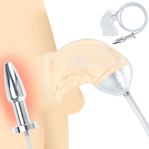Leyuye Silikon Weiche Penis Sleeve Penishülle mit Edelstahl Hohl Analplug Anal Dilatator Butt Plug Urinal Piss Trichter Einlauf Analdusche Extreme Bondage Slave SM Erotik Sexspielzeug für Männer Paare