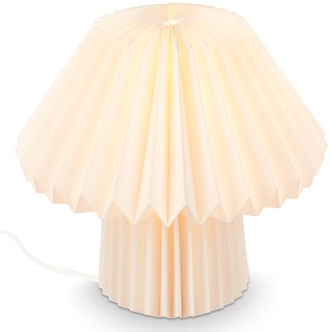 BRILONER – Faltbare Tischlampe Papier, Papiertischlampe, Tischleuchte aus Papier, Dekolampe, Kabelschalter, E14, Weiß, 27 cm