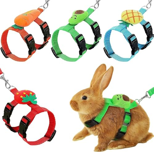 4 Sets Einstellbares Kaninchengeschirr und Leine Set, Kleintier niedliche Weste Geschirr Frettchen Geschirr Meerschweinchengeschirr Frettchen Leine mit Dekorationen für Hase Kätzchen Welpe
