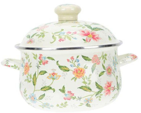 Ciieeo Emaille Suppentopf Mit Flachem Boden Und Doppelgriffen 22cm Emaille Kochtopf Für Induktion Schnelles Und Gleichmäßiges Erhitzen Vielseitig Zum Kochen Von Milch Suppe Und Soßen