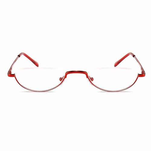 BILIZA Gafas de lectura portátiles de media luna para hombres y mujeres, gafas semi sin montura de metal con estuche para gafas, lectores ultrafinos (Color : Red, Tamaño : 2.0X)