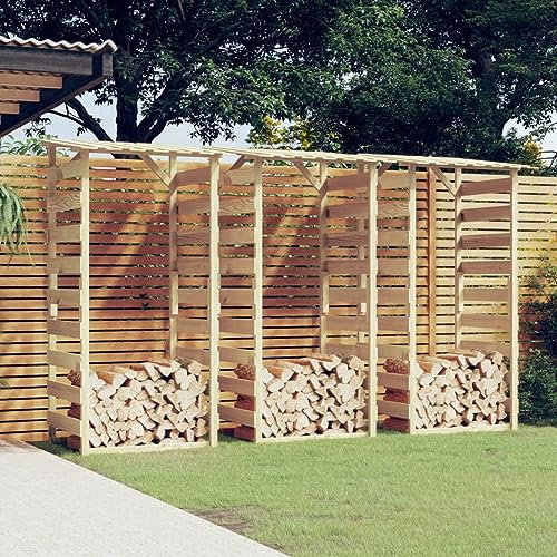 Gecheer Leñero Exterior Leñero Madera Casetilla para Leña Leñero de Madera Cobertizo Leñero Almacenaje para Jardín Exteriores con Techo Pérgola con Techo Madera de Pino 3 uds 100x90x200 cm
