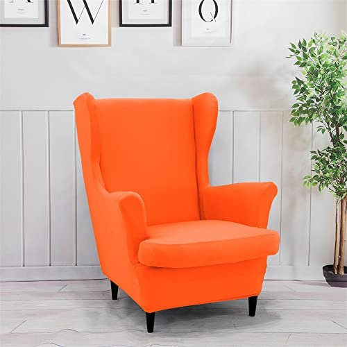 Hixingo Mode 2-Teilig Ohrensessel Überzug, Einfarbig Sesselbezüge, Abnehmbar Polyester Ohrensessel Bezug, für Wohnzimmer Schlafzimmer Hotel Sesselschoner (orange)