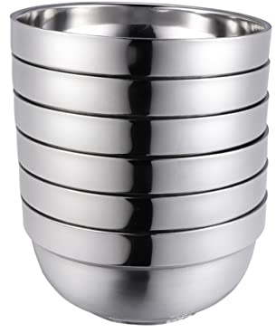Amosfun 6pcs Double Layer Platinum Scalding Bowls Stainless Steel Rice Bowl for Boy Girl Family Dinnerware Hot for Weaning