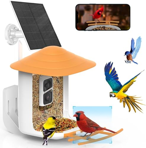 Fågelhus med kamera, SOLIOM BF09 Solar fågelhus Camera för vilda fåglar foderstationer 1080P HD fågelmatare med kamera på mobiltelefon, Wlan automatisk inspelning, omedelbara meddelanden