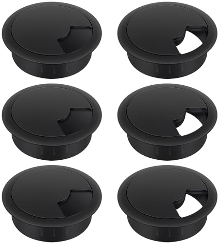 Bolatus 6 passacavo da scrivania, 60 mm, passacavo in plastica, passacavo nero, passacavo per tavolo, ufficio, scrivania