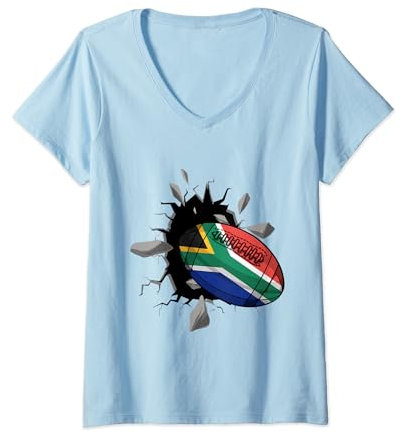 Damen Südafrika Rugby Trikot Rugby South Africa Rugby T-Shirt mit V-Ausschnitt