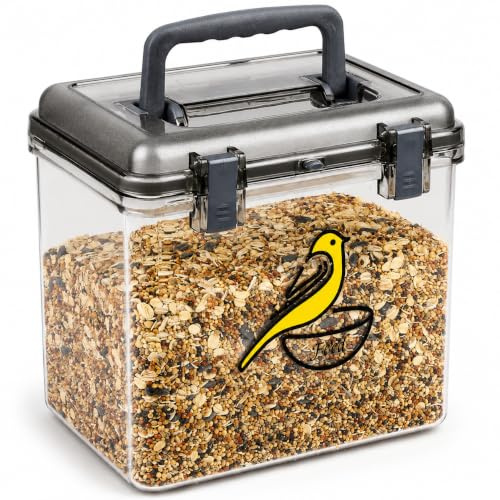 Contenedor hermético para almacenamiento de semillas de pájaros, contenedor de almacenamiento de alimentos para pájaros silvestres, dispensador de comida para pájaros con tapas y asa, sin BPA, a