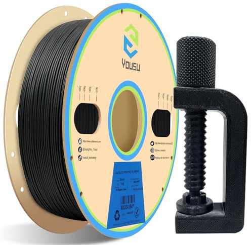 YOUSU Polypropylene PP Filament 1.75mm (± 0.03) for 3D Printer Included Build Sheet, Semi-Flexible Ultra Tough Filament, Black 1kg (2.2lbs)