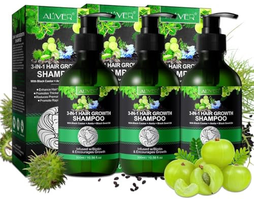 P-BEAUTY 3in1 Haarwachstumsshampoo 3 x 300ml - mit Black Castor Rizinus Oil, Amla & Schwarzkümmelöl - für die Kopfhautpflege, fördert dichtes und glänzendes Haar, Vegan