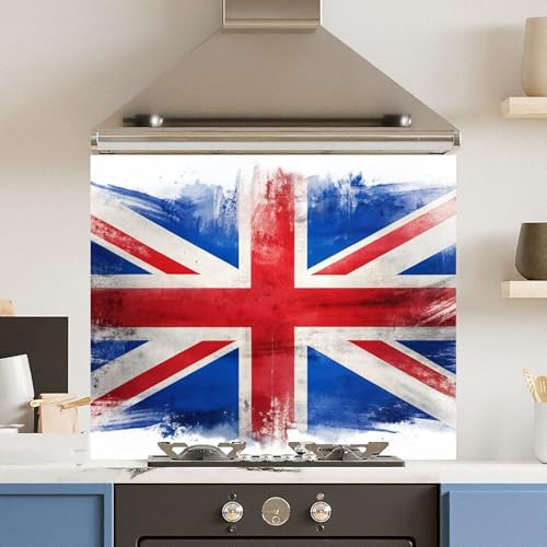 Toughened 6mm Glass Kitchen Splashback 90 x 65cm Grunge Union Jack - Polished Heat Resistant Back Splash for Cookers Hob