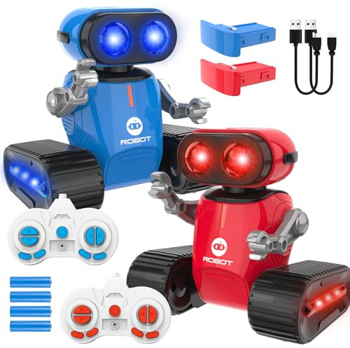 UFLYTOO LA RC Kids Robot Toys, 2PCS Remote Control Robots Toys with Lighting & LED Eyes, Removable Modular Batteries, Dance Moves and Music, RC Robot Toy Gifts for Boys Girls 3+ Years Old