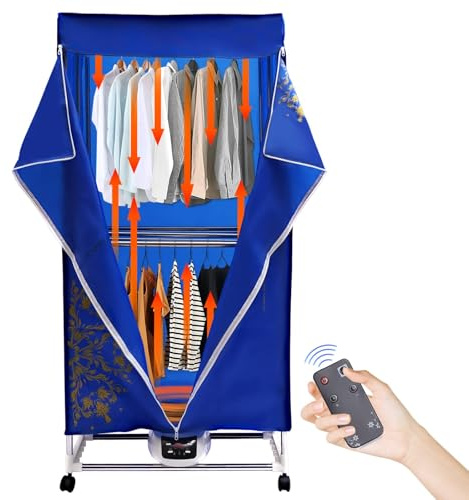 MINRS Elektrisch Wäschetrockner 1500W Warmlufttrockner Doppel Trockenschrank mit Fernbedienung und Räder 3 Trocknungsstufen Timing-Stufen Trocknungsbedürfnisse verschiedener Kleidungsstücke