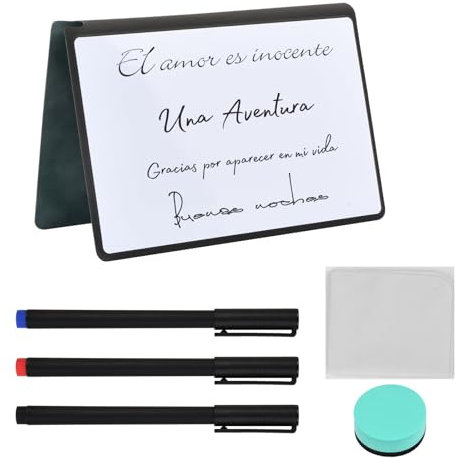 Lavagna Bianca Cancellabile A5 A4, Lavagna Cancellabile a Secco con 3 Penna a Colori, 1 Gomma e 1 Panno Pulizia, Lavagna Bifacciale, Whiteboard Small per Studio Riunioni Bozze Appunti Lavoro (A5)