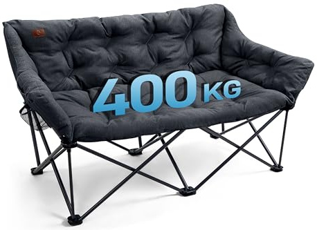 EVER ADVANCED XXL hopfällbar campingstol för 2 personer hopfällbar soffa 400 kg lastkapacitet lyxig hopfällbar stol 2-sits campingsoffa tjock vadderad högt ryggstöd extra lång för utomhus trädgård