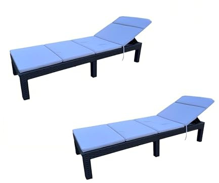 sinlikon Lot de 2 Bain de Soleil Pliant avec Coussin,Chaise Longue Pliable Exterieur,Positions reglables,Durable et Facile a Nettoyer (Lot de 2 avec Coussin)
