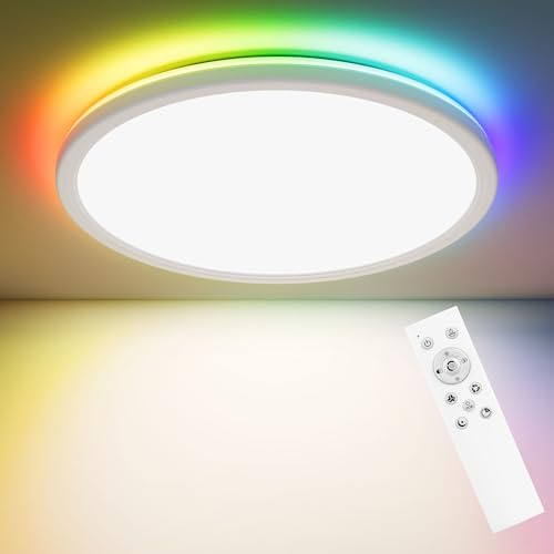 Deckenlampe LED Deckenleuchte Dimmbar 3000K-6500K mit Fernbedienung RGB Farbwechsel, Deckenleuchte Flach Schlafzimmerlampe&Timer, Ø30cm Lampe Ultra Dünn für Wohnzimmer/Schlafzimmer/Küche/Kinderzimmer
