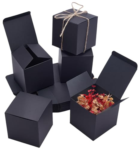 PH PandaHall 30 Stück Weihnachten Schwarz Geschenk Box Kleine Papierschachteln Mini Boxen Pappschachtel mit Deckel Favorbox Geschenkverpackungsboxen für Geschenk Party Geburtstag Valentinstag 9x9x9cm