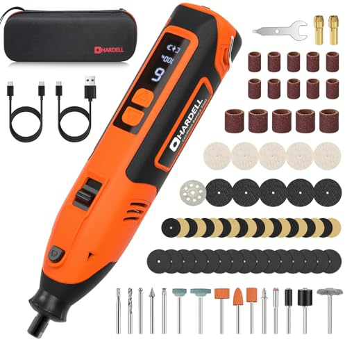 HARDELL Cordless Rotary Tool 12V, 6 Speed 5000-35000RPM Rotary Multi Tool with Display Screen, 27W Fast Charging Rechargeable Rotary Tools Kit 80 Accessories for DIY Craft, Home Repair (Orange)